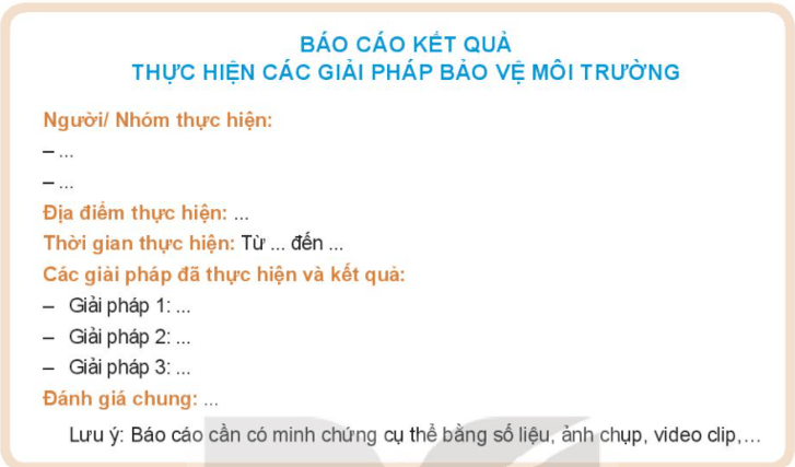 Viết báo cáo kết quả thực hiện các giải pháp bảo vệ môi trường tự nhiên