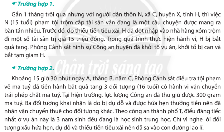 Chuyên đề Kinh tế pháp luật 10 Bài 7 (Chân trời sáng tạo): Mốt số nội dung cơ bản của pháp luật hình sự liên quan đến người chưa thành niên phậm tội  (ảnh 1)